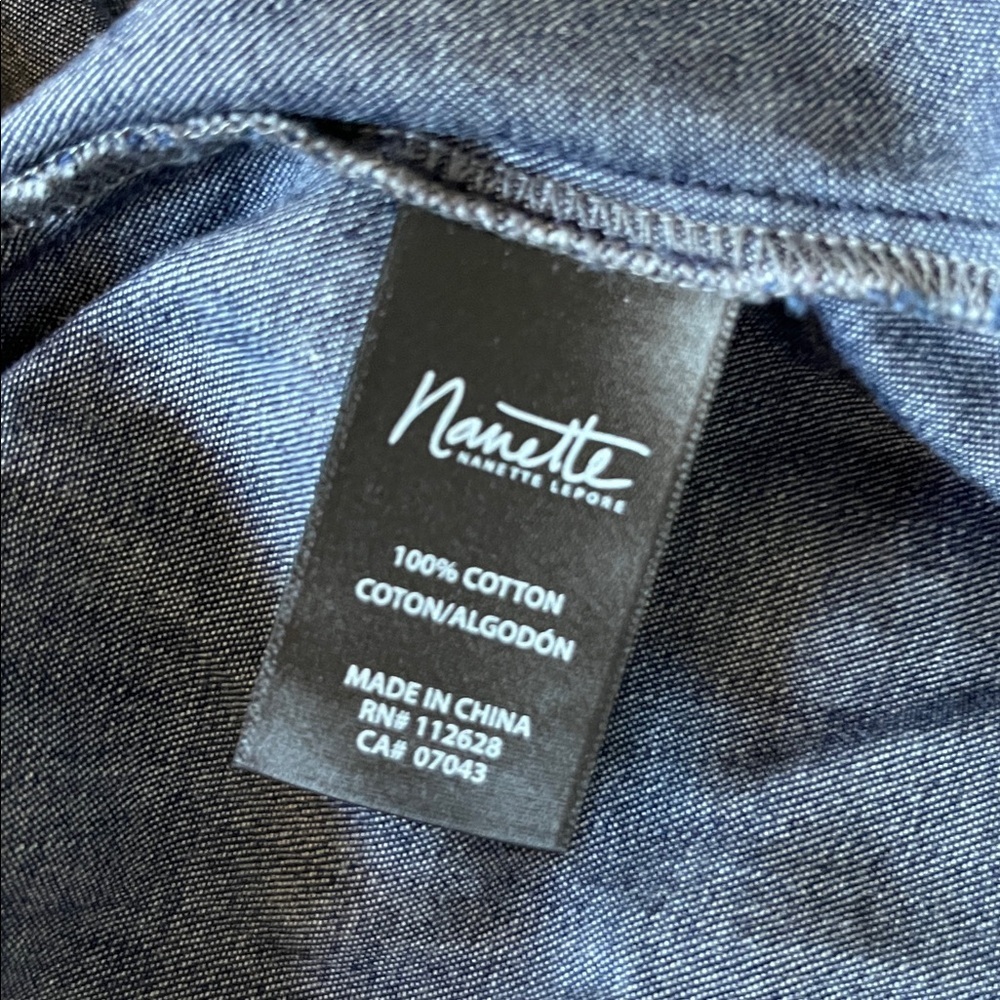 Nanette Lepore Dolman Blue Denim Cotton Bubble Sleeve Top Size Medium - Picture 6 of 9